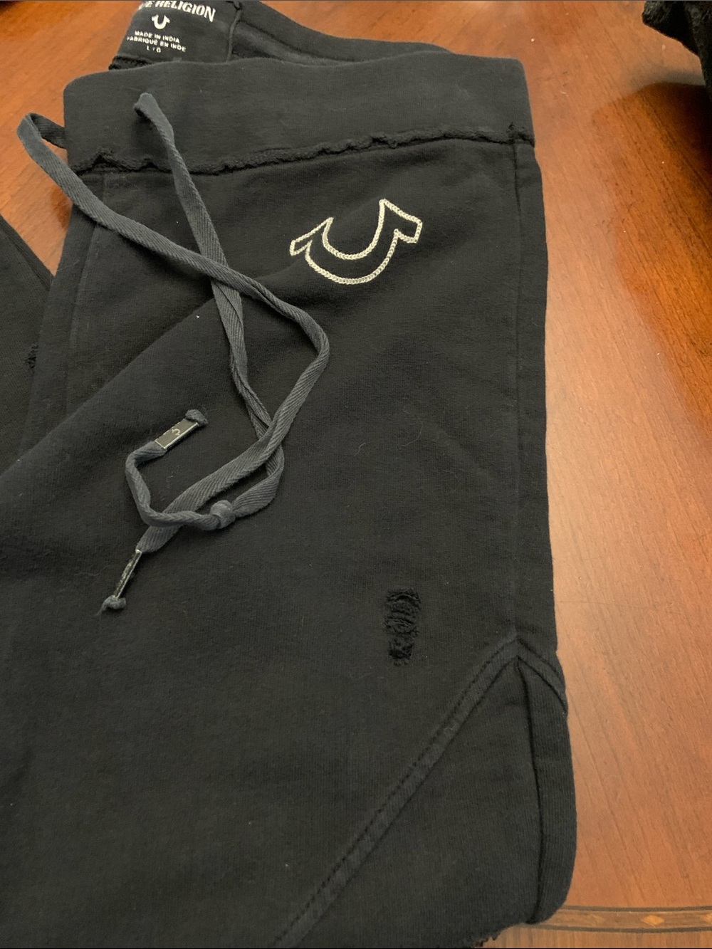 True Religion Black Sweatpants with White Horseshoe Logo